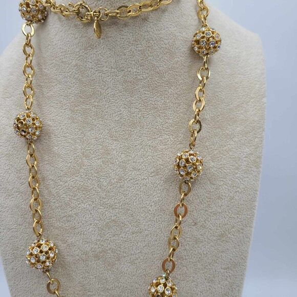 NWOT J Crew Chunky Long Crystal Gold Ball Station Necklace - Picture 8 of 12